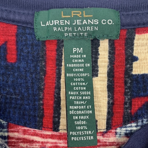 Lauren Ralph Lauren Jeans Southwestern Henley Shirt Elbow Patches Medium Petite - Picture 6 of 7